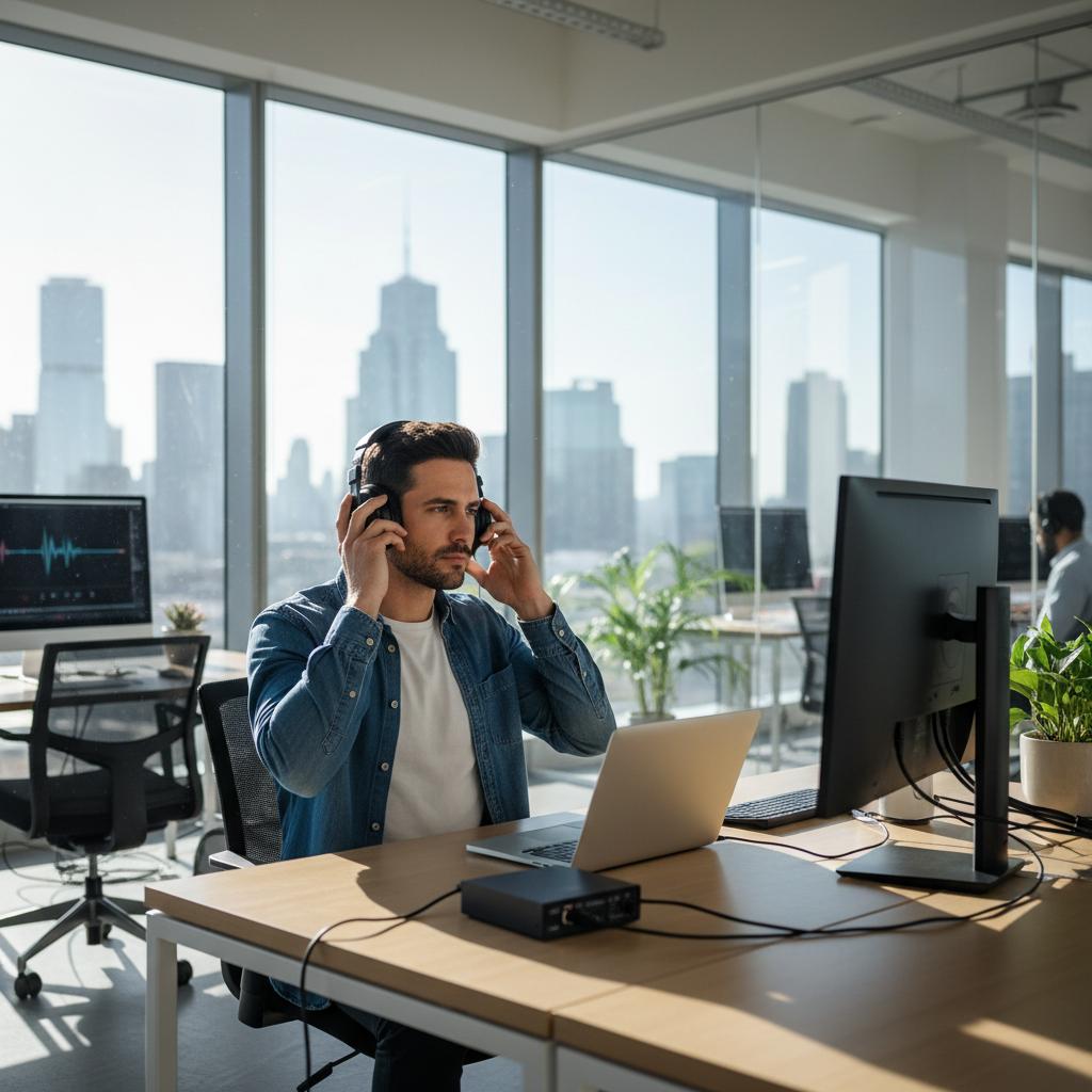 Person with laptop and headphones